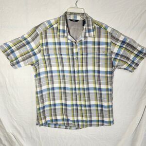 Wrangler Men's Blue Check Plaid Cool River Cotton Outdoor Button Down Shirt L